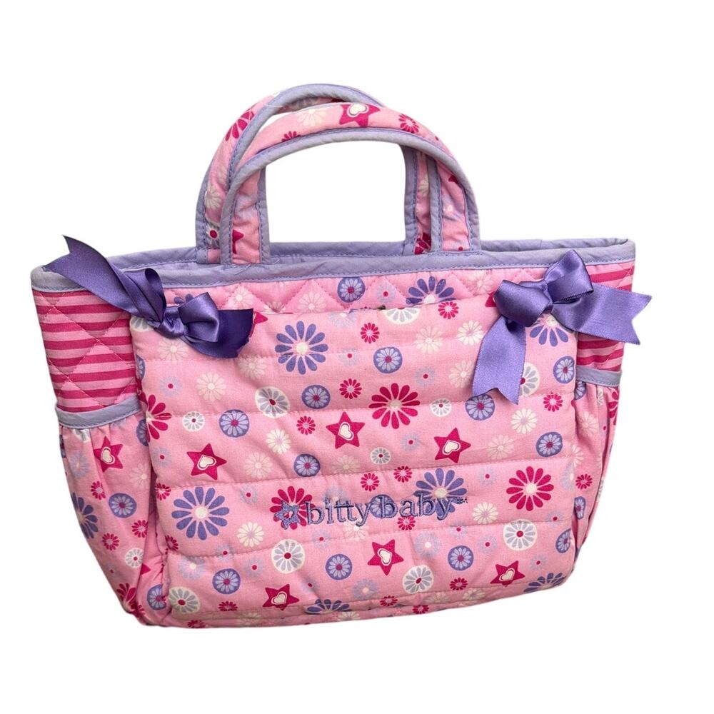 American Girl Bitty Baby Mommy's quilted diaper bag in a pink floral print